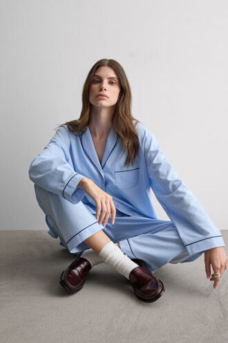 Chambray Ni lång pyjamas i bomull och modal