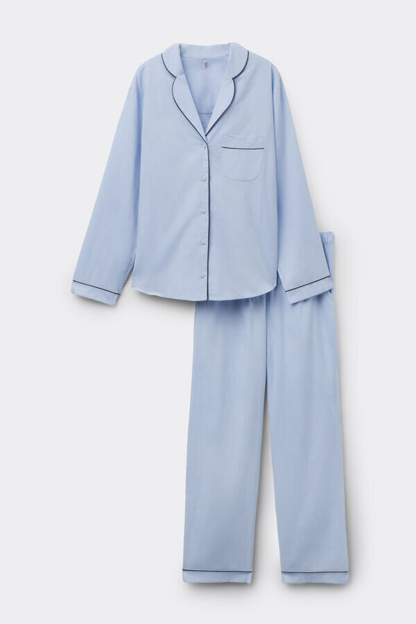 Chambray Ni lång pyjamas i bomull och modal Chambray Ni lång pyjamas i bomull och modal