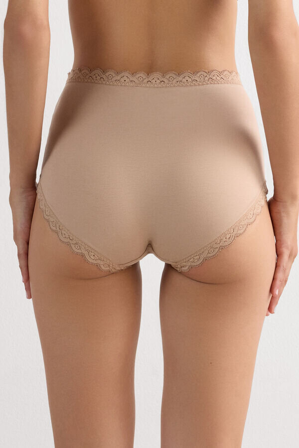 Högmidjade hipsters i bomull och spets Högmidjade hipsters i bomull och spets