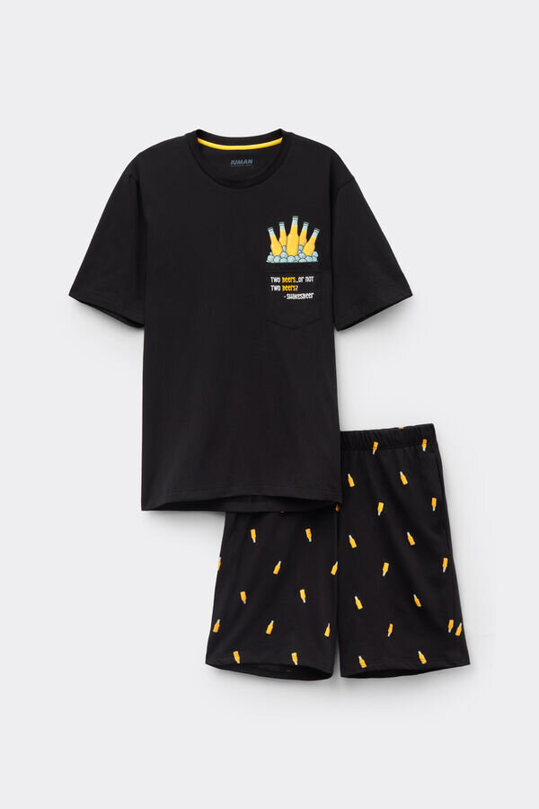 Kort pyjamas i bomull med ölmotiv Kort pyjamas i bomull med ölmotiv