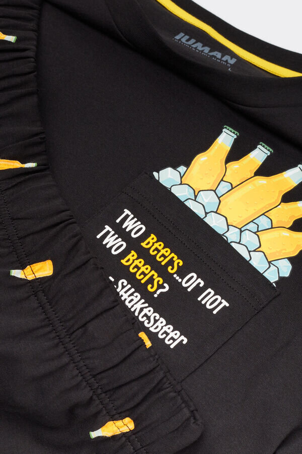 Kort pyjamas i bomull med ölmotiv Kort pyjamas i bomull med ölmotiv