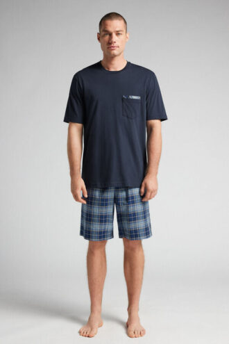 Kort pyjamas i bomullstyg med rutmönster