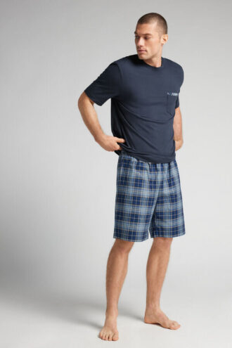 Kort pyjamas i bomullstyg med rutmönster
