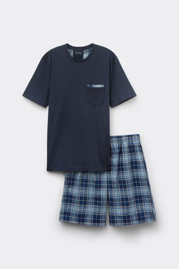 Kort pyjamas i bomullstyg med rutmönster Kort pyjamas i bomullstyg med rutmönster