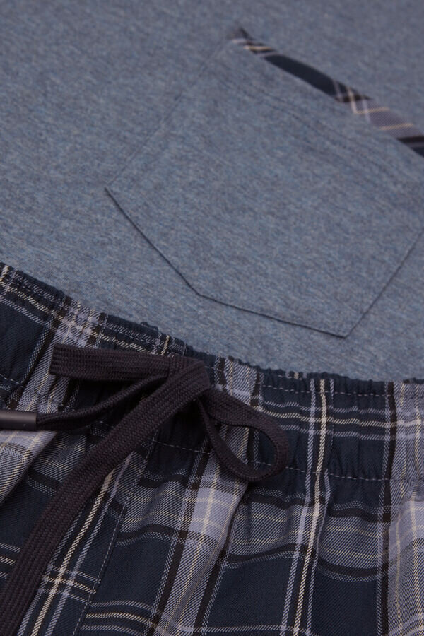 Kort pyjamas i denimtyg med rutmönster och bomull Kort pyjamas i denimtyg med rutmönster och bomull