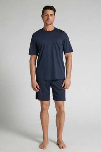 Kort pyjamas i merceriserad bomull med prickmönster