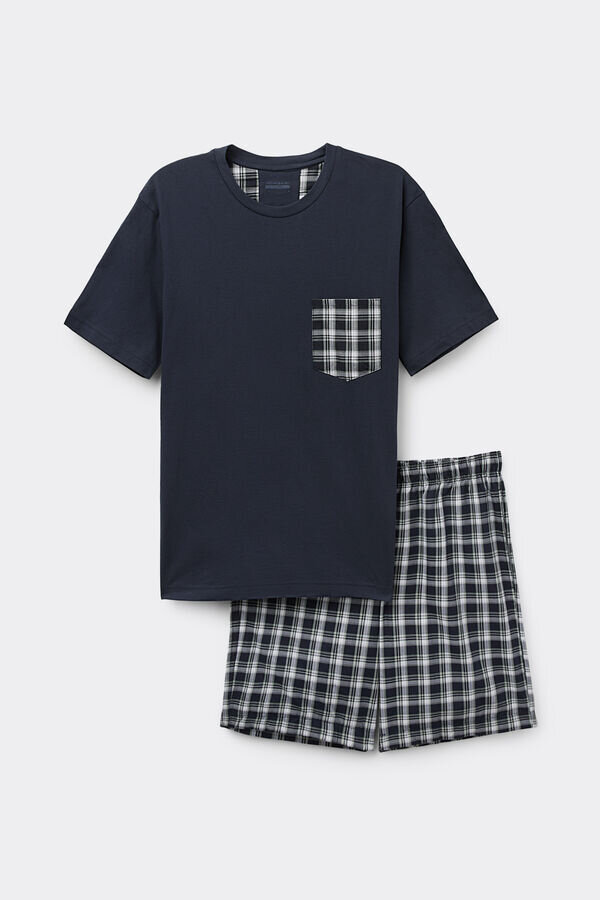 Kort pyjamas i rutigt tyg och bomull Kort pyjamas i rutigt tyg och bomull
