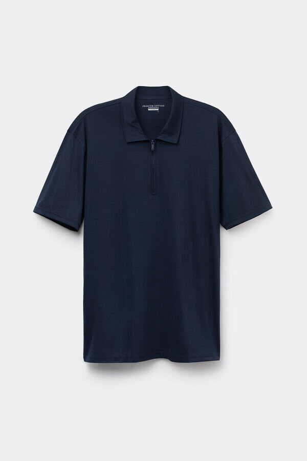 Kortärmad polotröja med dragkedja i premiummerceriserad bomull Kortärmad polotröja med dragkedja i premiummerceriserad bomull