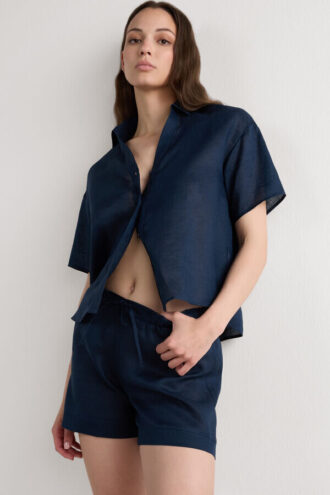 Kortärmad skjorta i ren linne