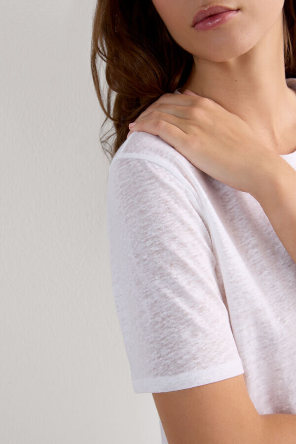 Kortärmad topp i rent linne Kortärmad topp i rent linne