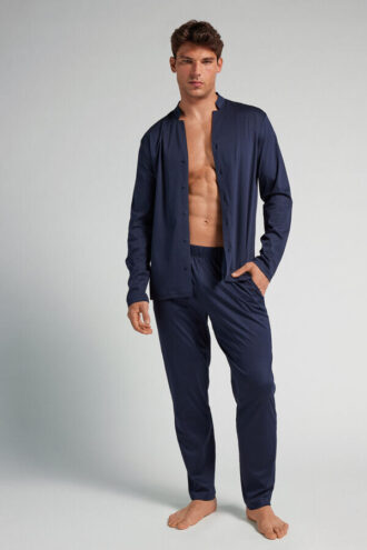 Lång pyjamas i bomull med öppen front
