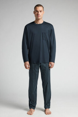Lång pyjamas i tryckt premiummerceriserad bomull