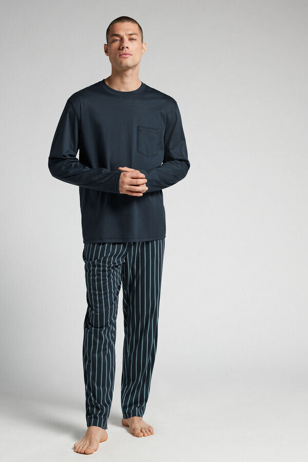 Lång pyjamas i tryckt premiummerceriserad bomull Lång pyjamas i tryckt premiummerceriserad bomull