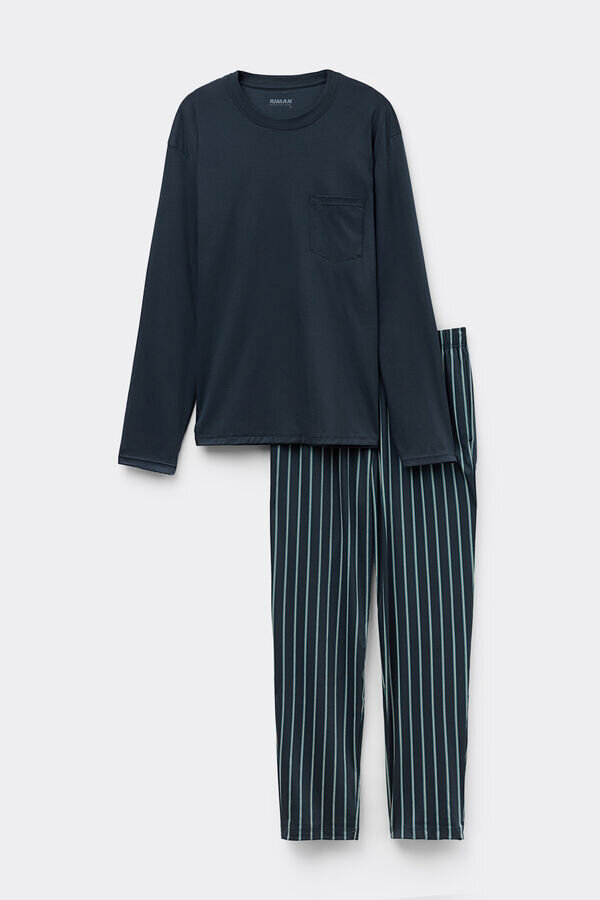 Lång pyjamas i tryckt premiummerceriserad bomull Lång pyjamas i tryckt premiummerceriserad bomull