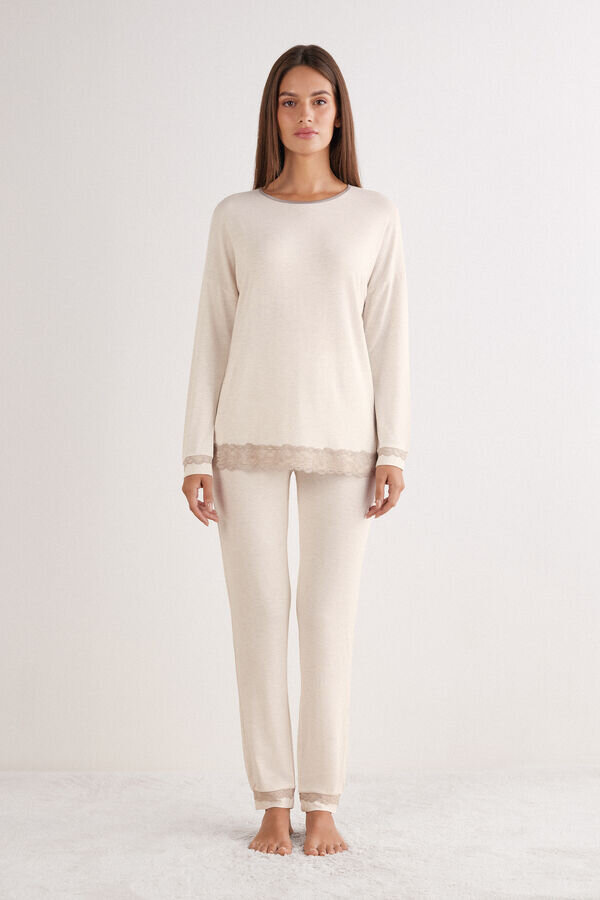 Lång pyjamas med spetsar i modal Lång pyjamas med spetsar i modal