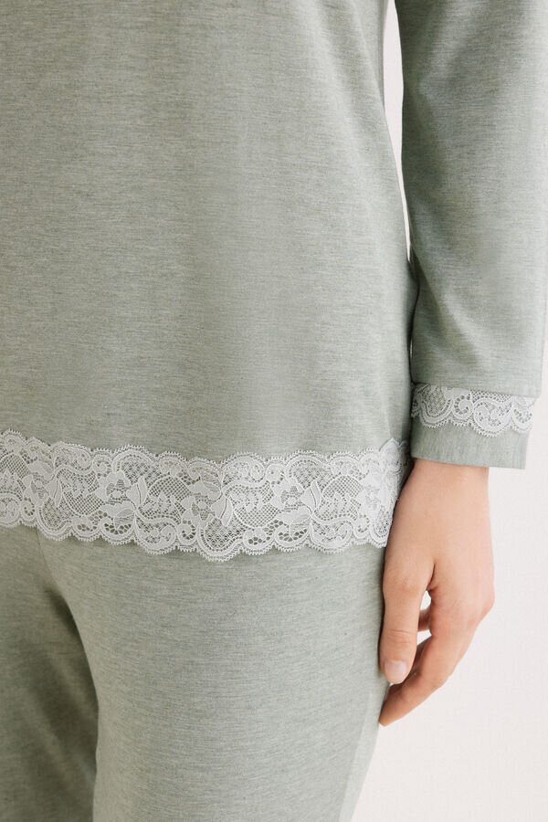 Lång pyjamas med spetsar i modal Lång pyjamas med spetsar i modal