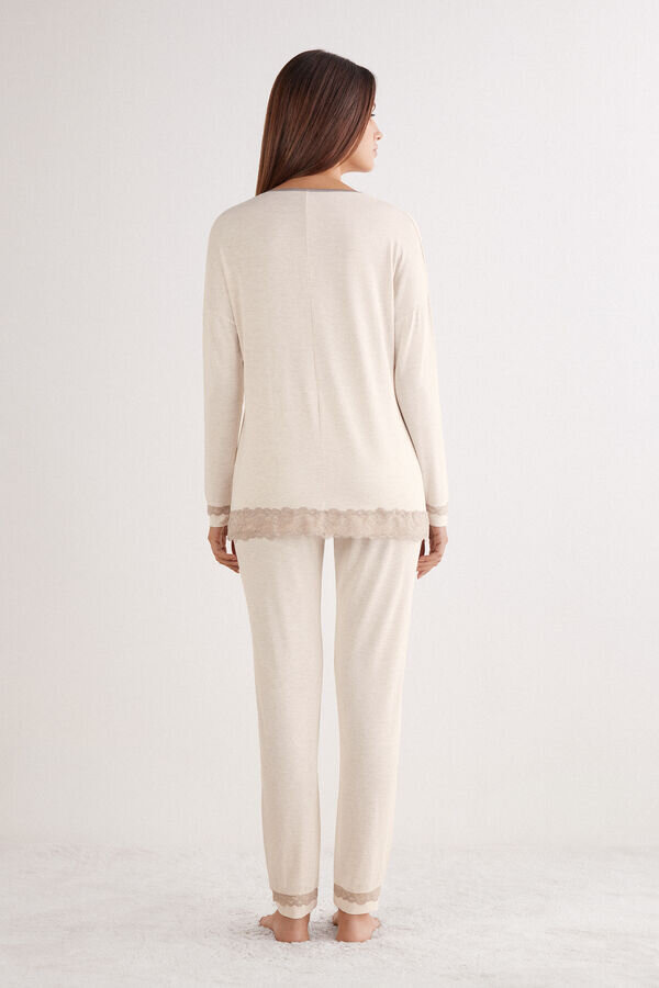 Lång pyjamas med spetsar i modal Lång pyjamas med spetsar i modal