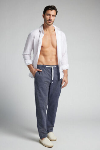 Långa byxor i linne och bomull