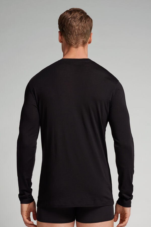 Långärmad topp med rund hals i merinoull Långärmad topp med rund hals i merinoull