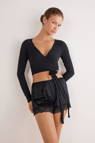 Långärmad wrap-top i ultralätt modal med kashmir