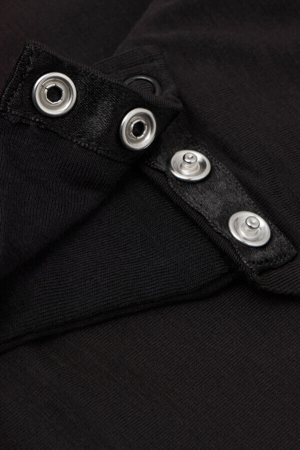 Sensuell textur Långärmad Lace Bodysuit i fräsch bambu och spets Sensuell textur Långärmad Lace Bodysuit i fräsch bambu och spets