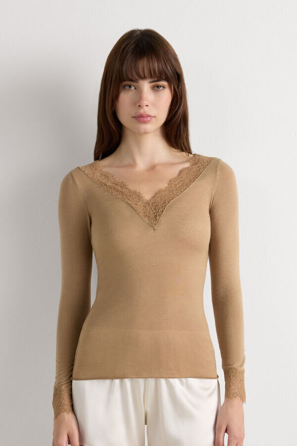 Ultralätt långärmad skjorta i kashmirspets Ultralätt långärmad skjorta i kashmirspets