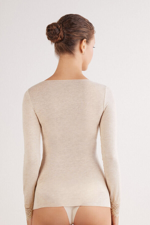 Ultralätt långärmad skjorta i kashmirspets Ultralätt långärmad skjorta i kashmirspets