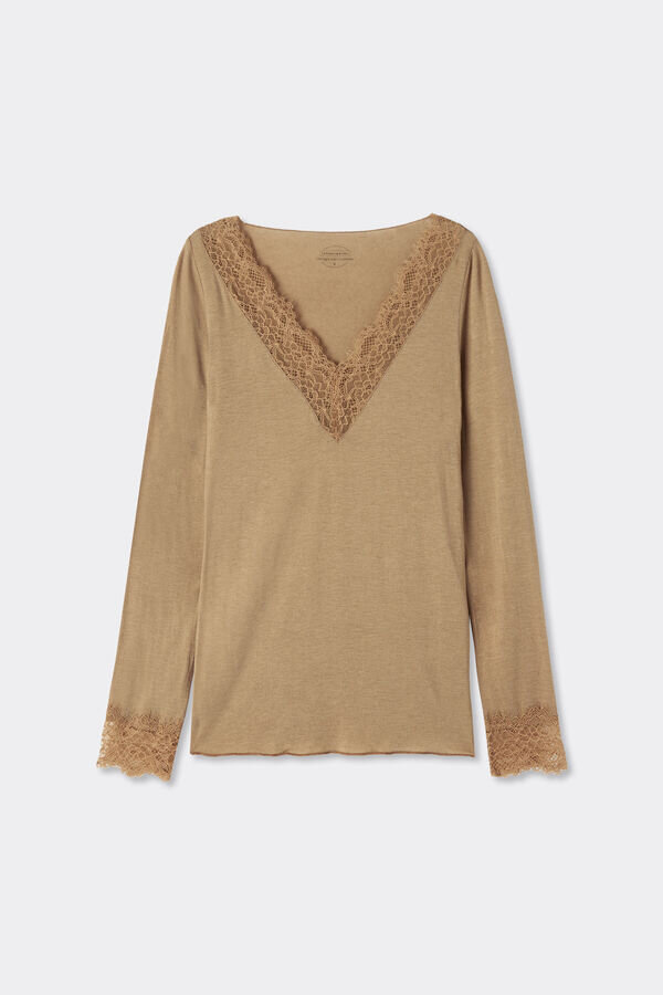 Ultralätt långärmad skjorta i kashmirspets Ultralätt långärmad skjorta i kashmirspets